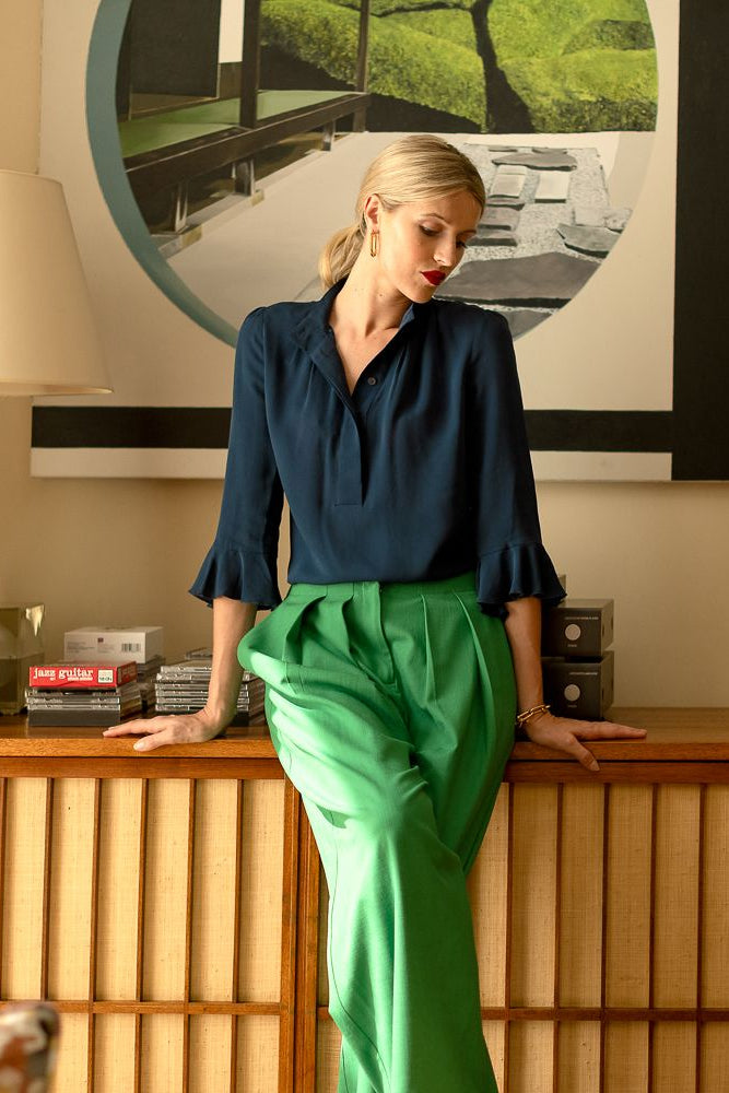 Bardot Womens Silk Shirt - Navy