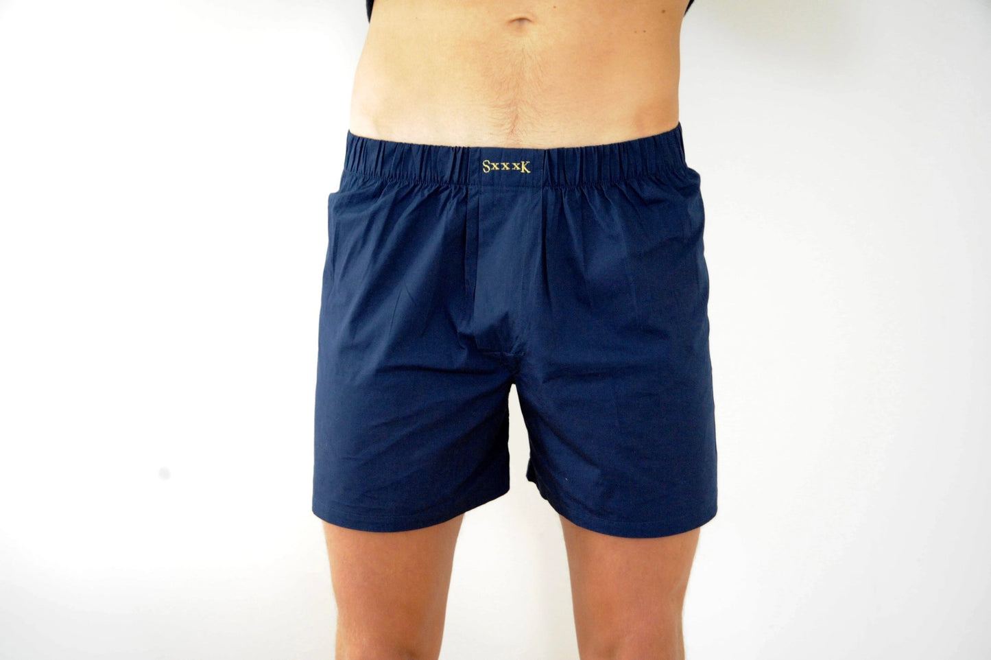 Men's Boxers with Silk Fly Navy - Pom Lampson
